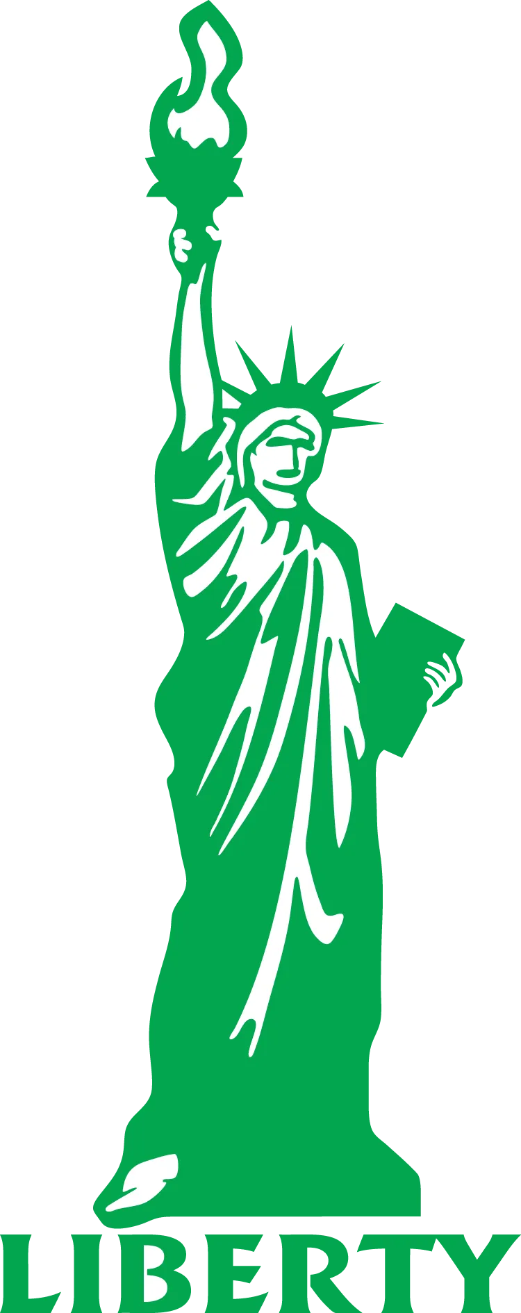 Statue of Liberty holding a torch, flames glowing, classic pose png